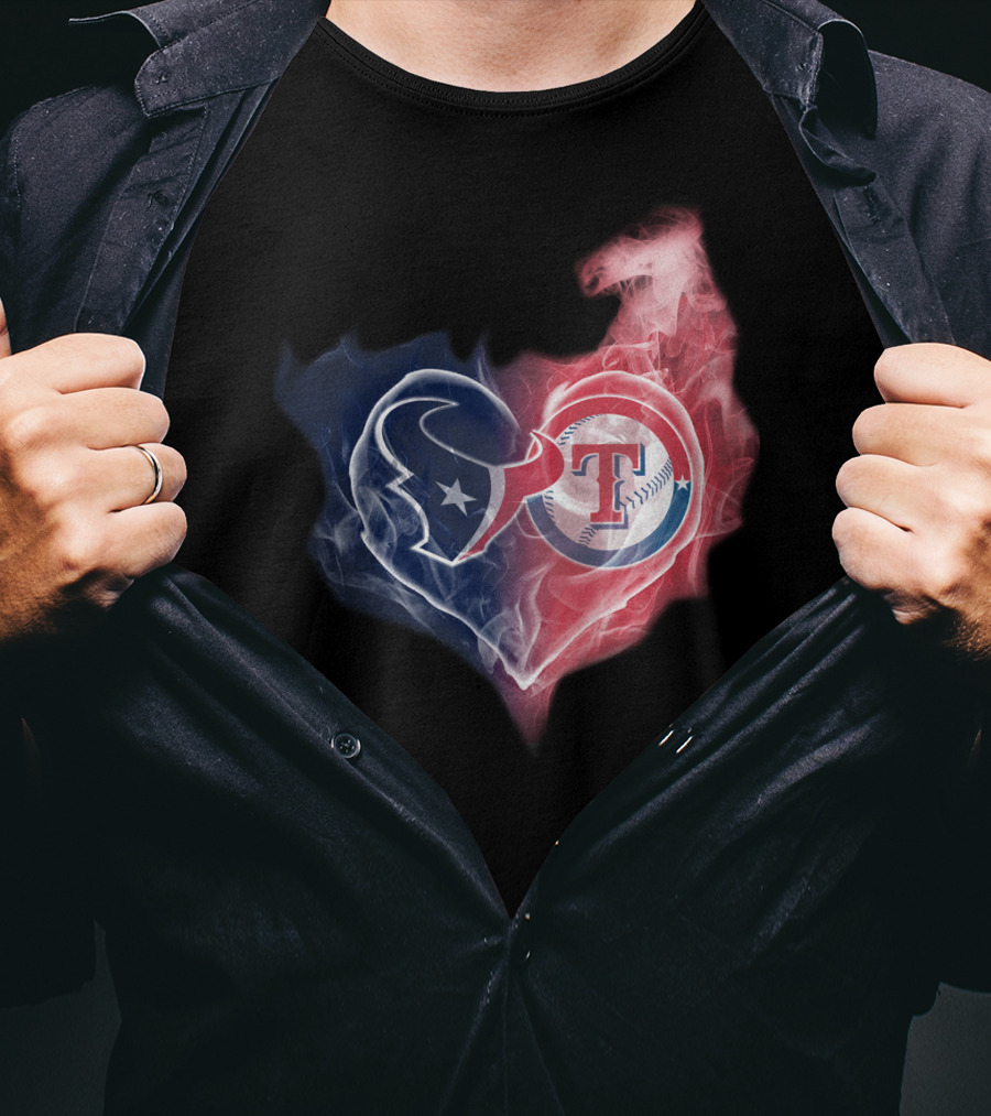 Texans Texas Rangers Heart Logo Combination T-Shirt