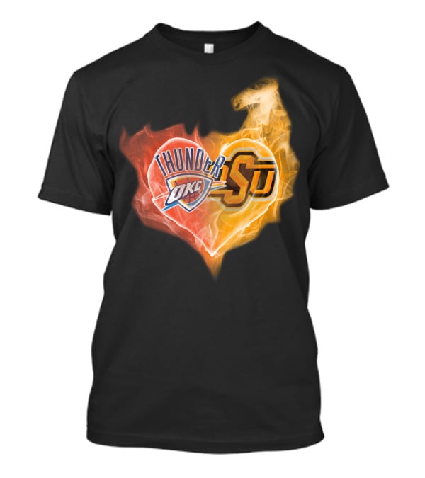 Thunder OKC And OSU Cowboys Flame Heart T-Shirt