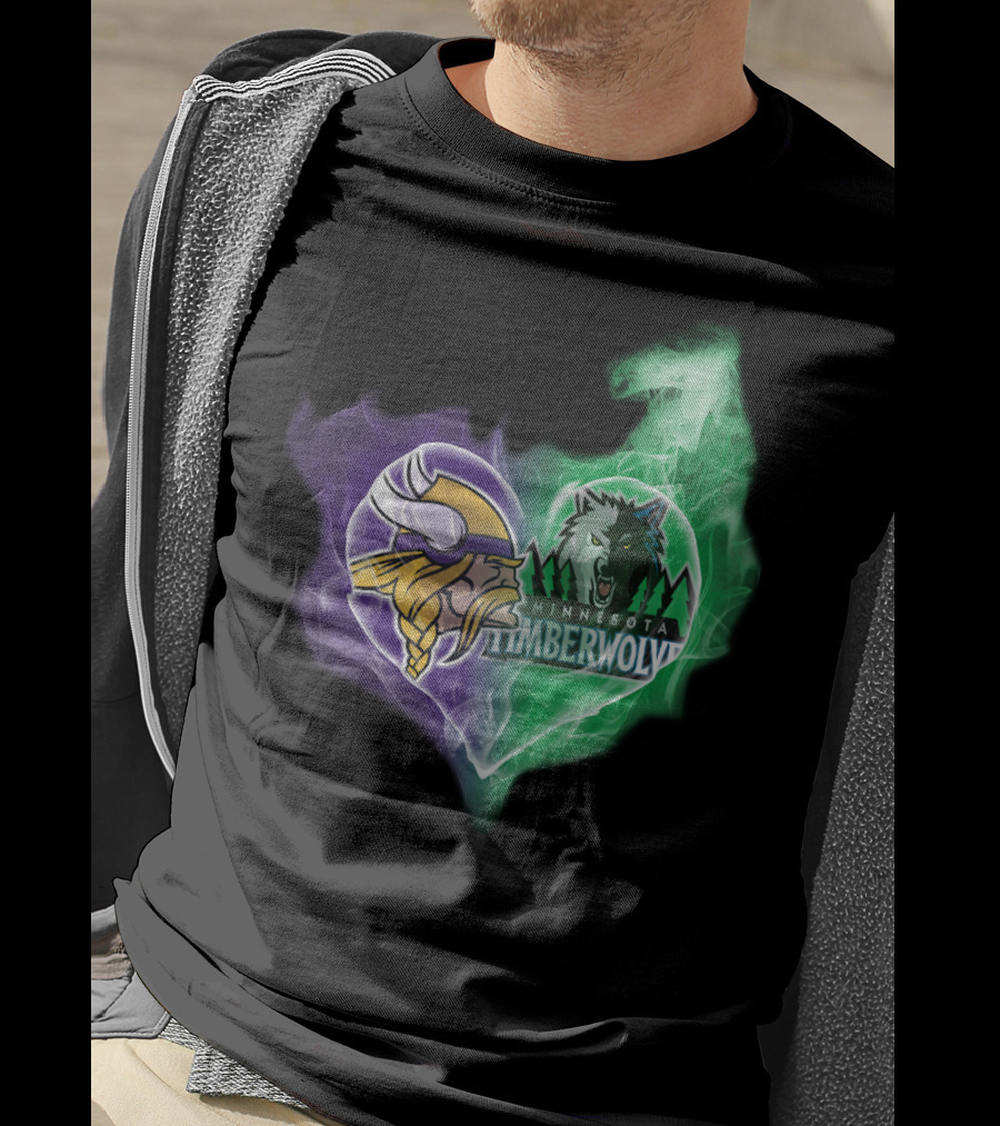Vikings Minnesota Timberwolves Heart Logo Fusion T-Shirt