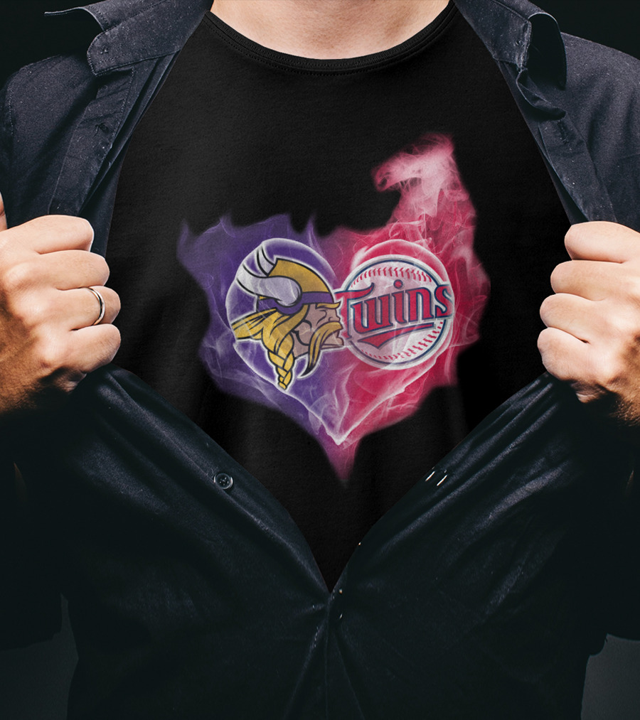 Vikings Minnesota Twins Heart Logo Smoke T-Shirt
