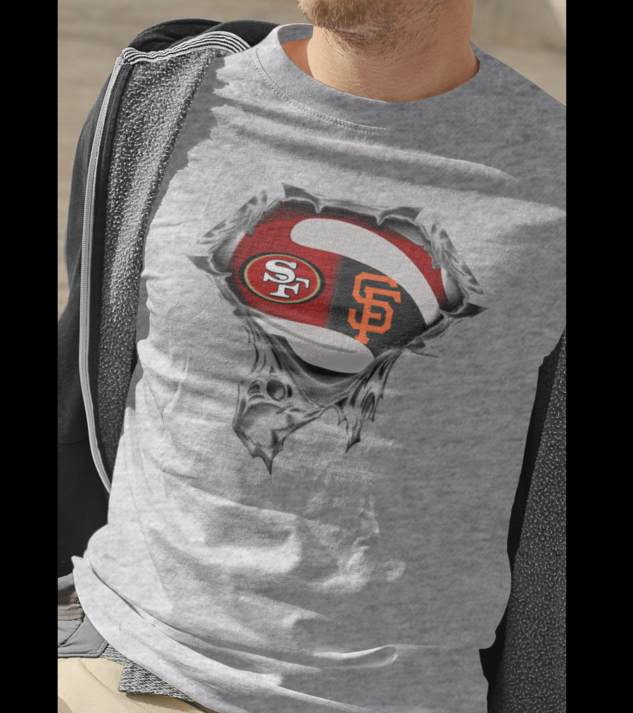 Sf 49ers And Giants Logos Inside Superhero Style T-Shirt