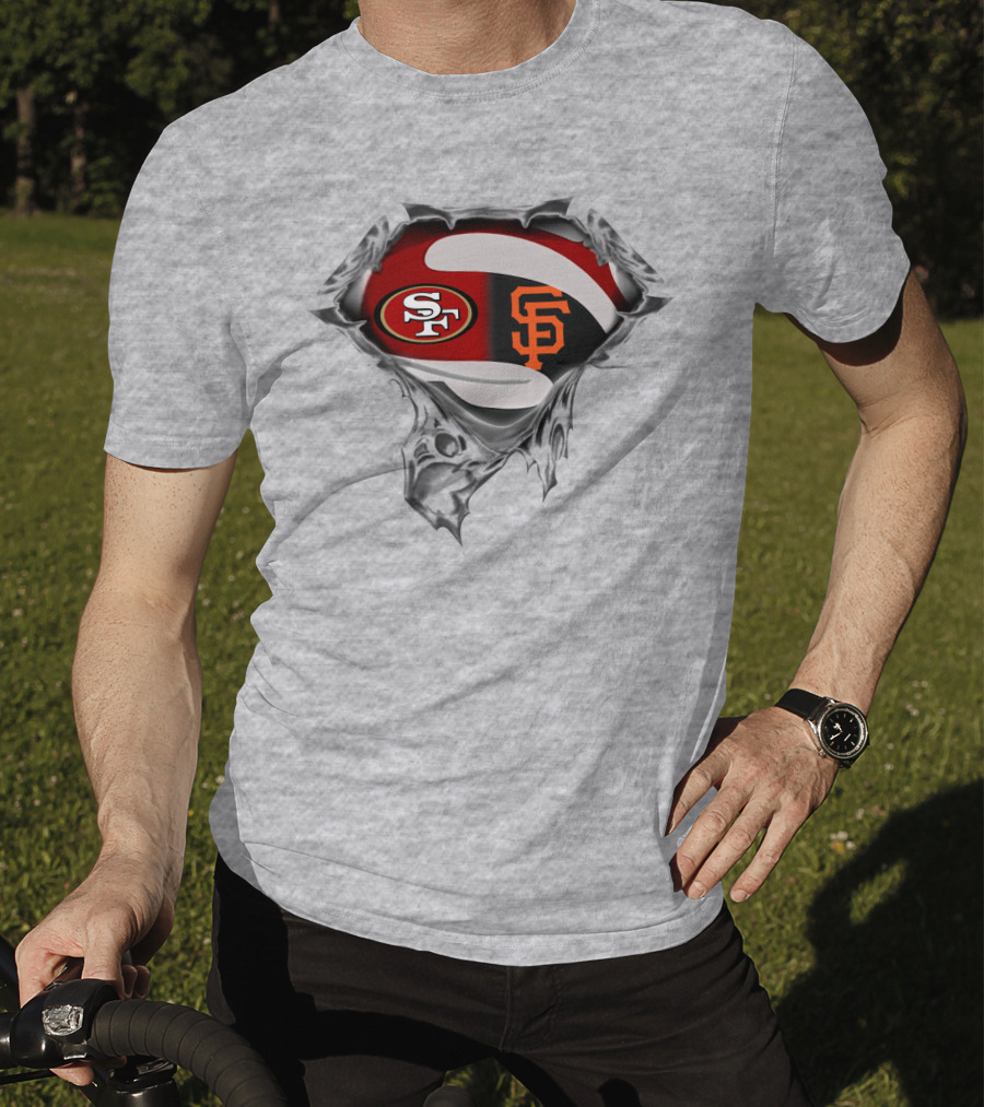 Sf 49ers And Giants Logos Inside Superhero Style T-Shirt