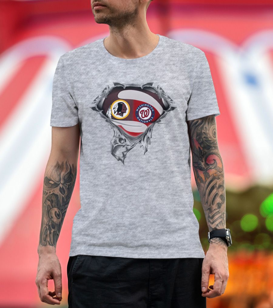 Washington Redskins Nationals Team Crossover With Torn Silver Shield T-Shirt