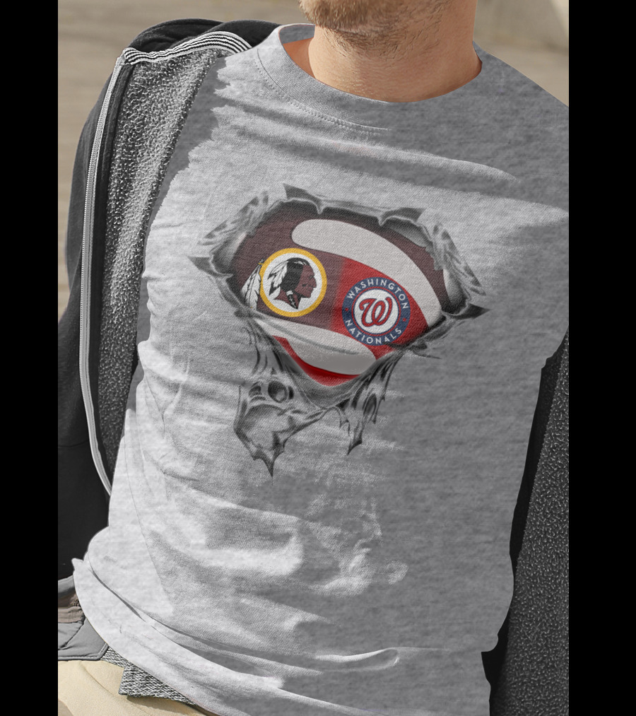 Washington Redskins Nationals Team Crossover With Torn Silver Shield T-Shirt