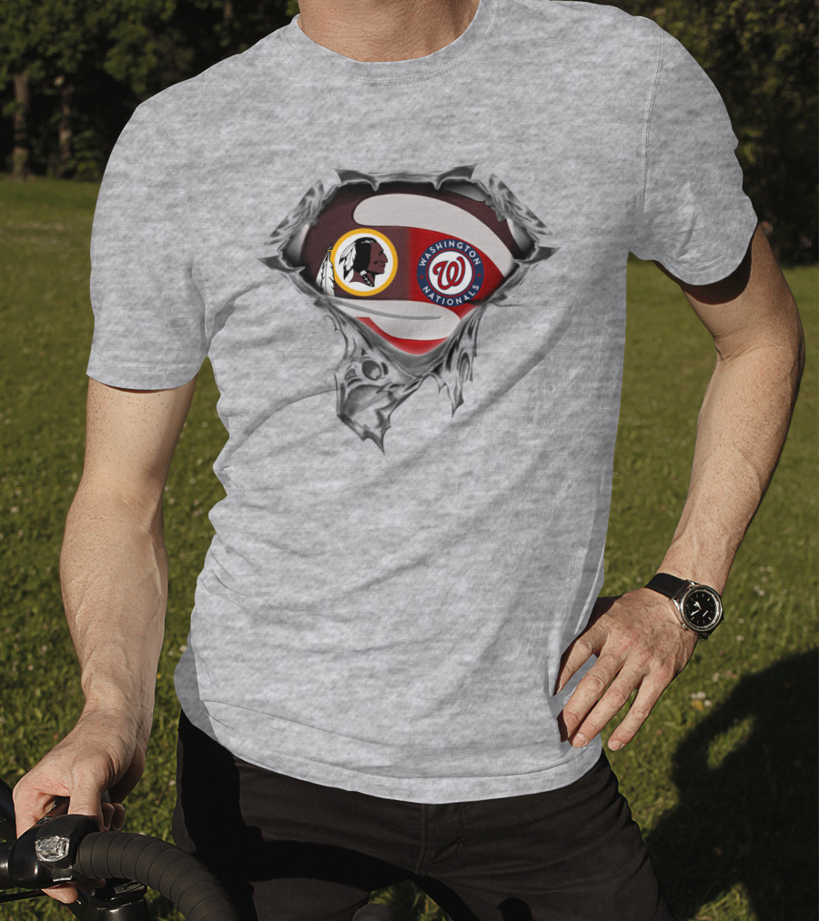 Washington Redskins Nationals Team Crossover With Torn Silver Shield T-Shirt