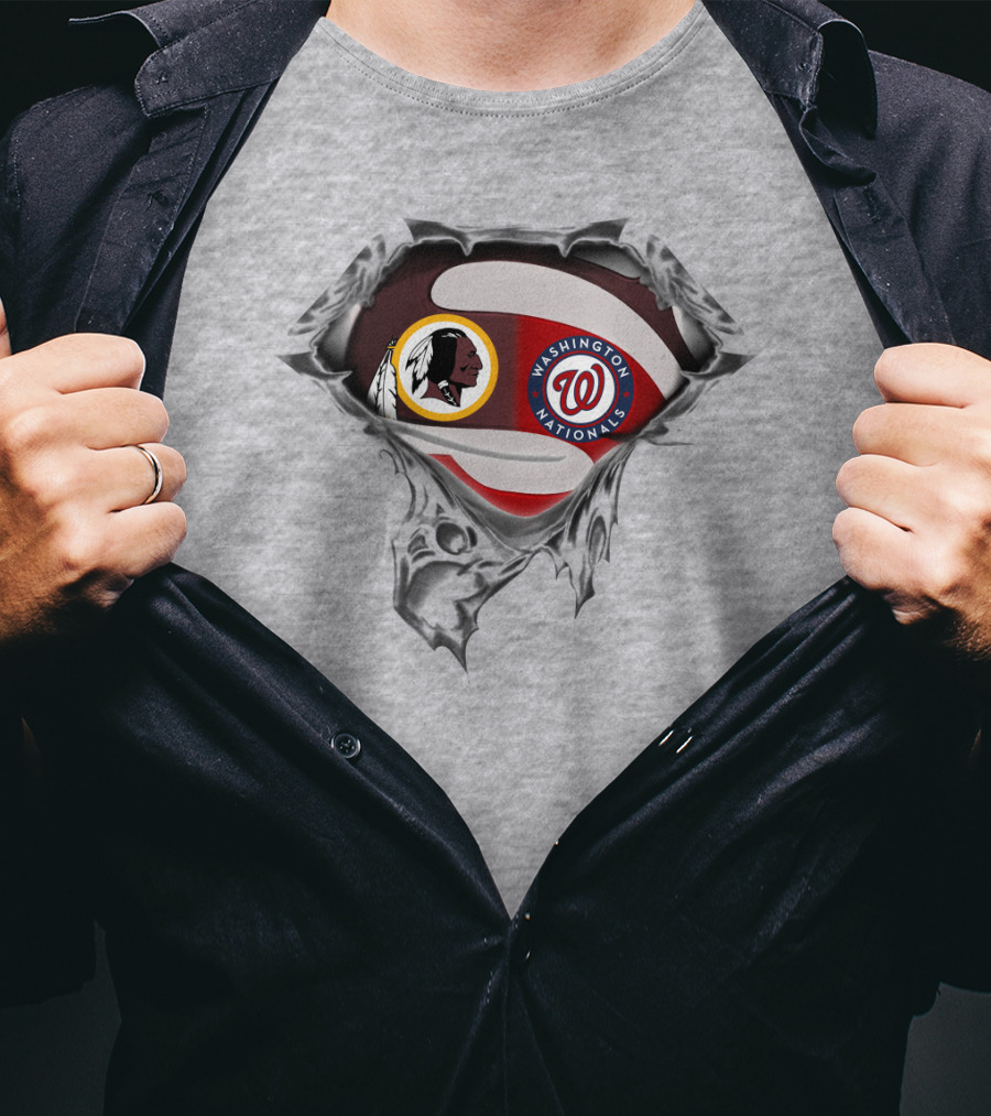 Washington Redskins Nationals Team Crossover With Torn Silver Shield T-Shirt