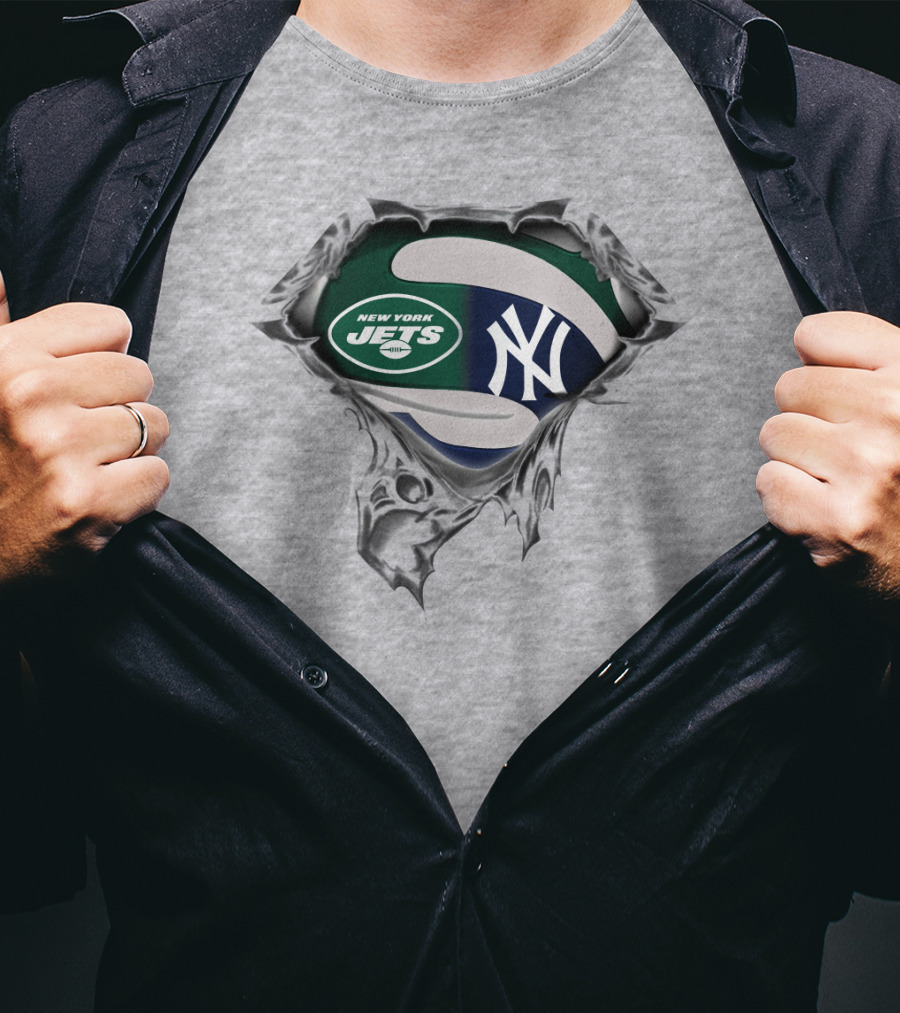 New York Jets New York Yankees Logo Fusion T-Shirt
