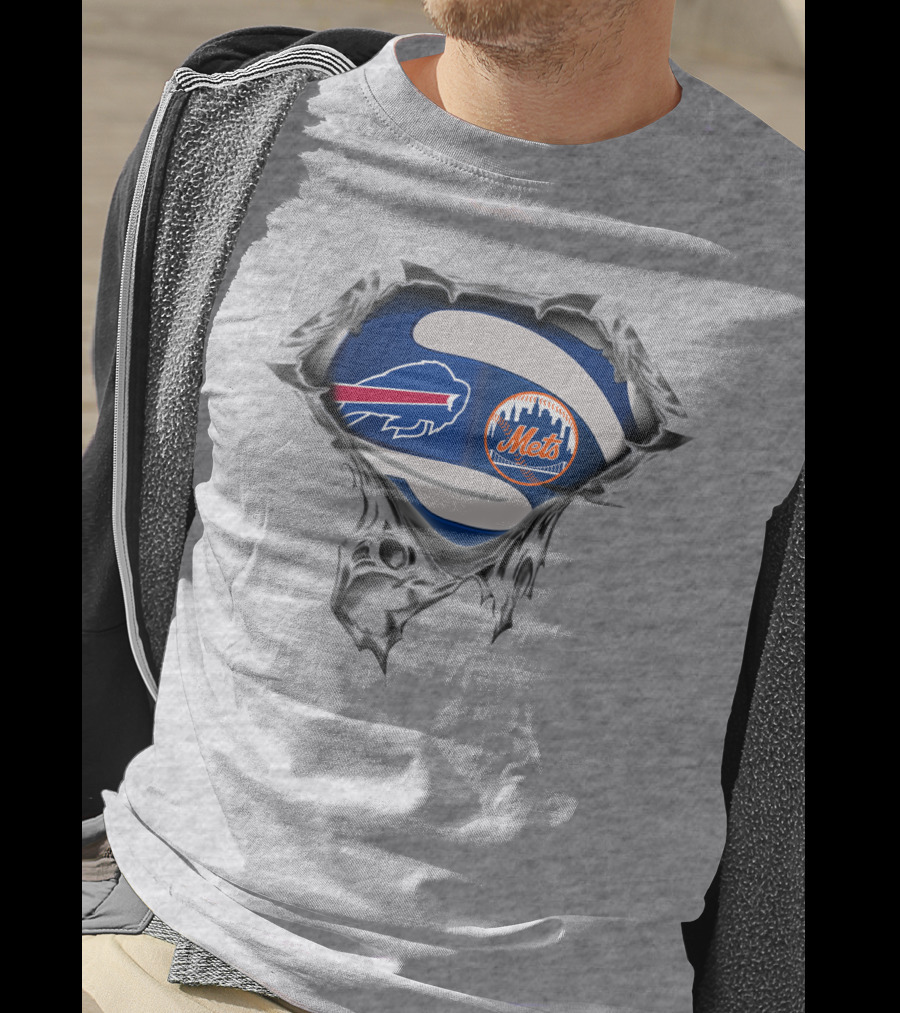 Buffalo Bills New York Mets Football Baseball Logo Fusion T-Shirt