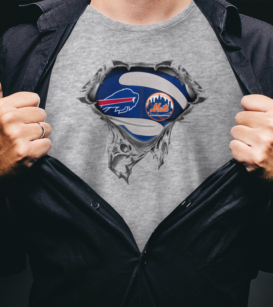 Buffalo Bills New York Mets Football Baseball Logo Fusion T-Shirt
