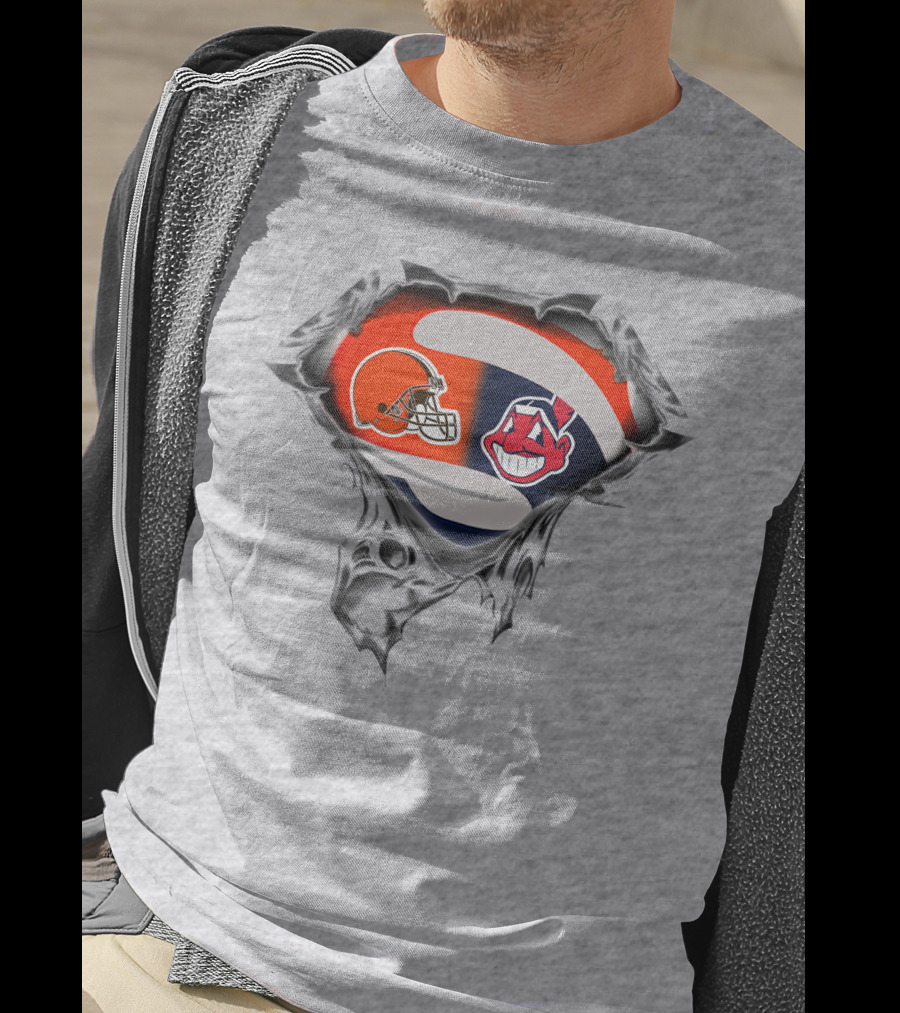 Cleveland Browns Helmet And Cleveland Indians Chief Wahoo T-Shirt