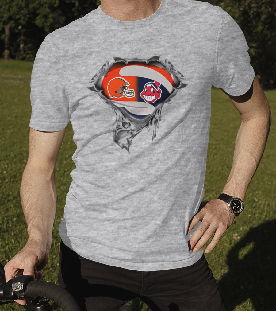 Cleveland Browns Helmet And Cleveland Indians Chief Wahoo T-Shirt