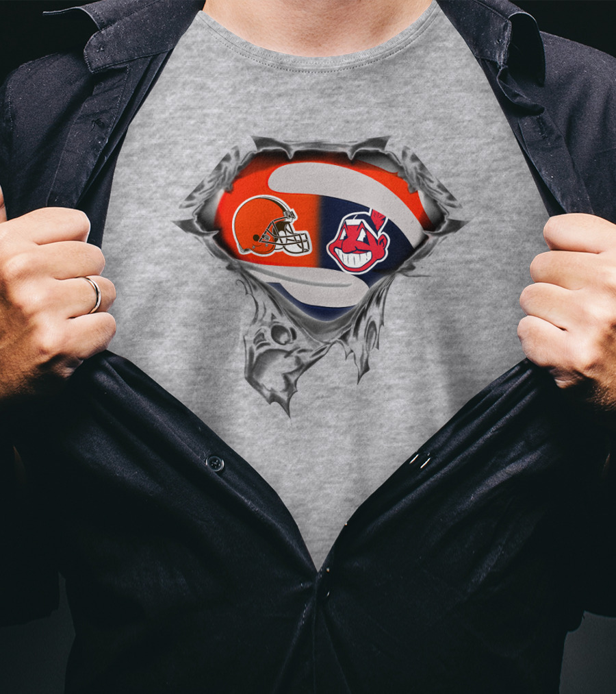 Cleveland Browns Helmet And Cleveland Indians Chief Wahoo T-Shirt