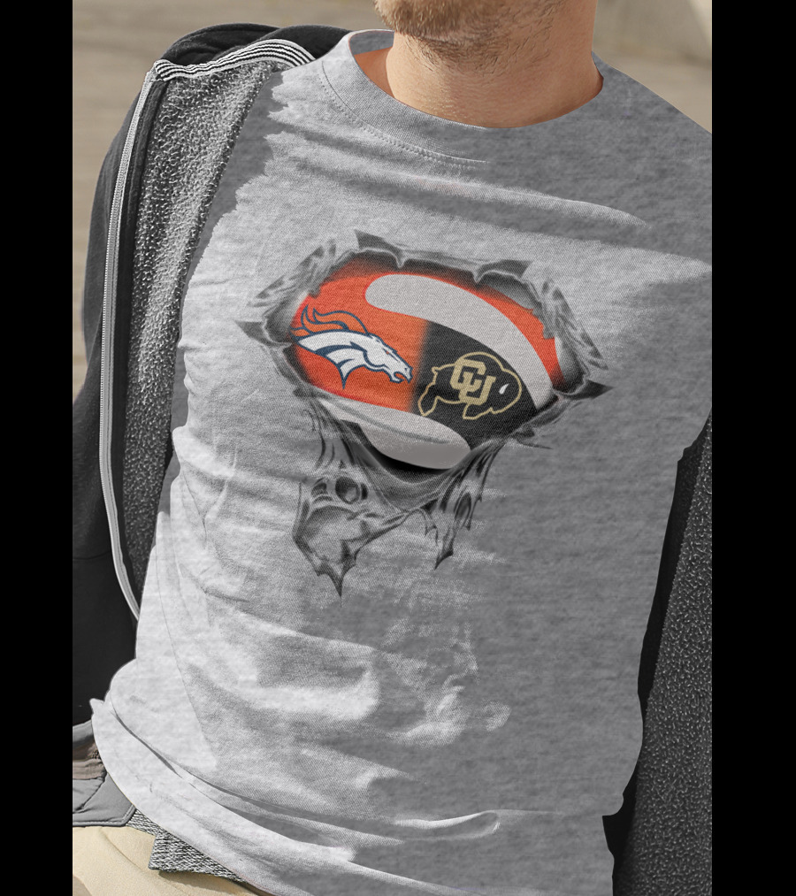 Denver Broncos Colorado Buffaloes Logo Superman Rip T-Shirt