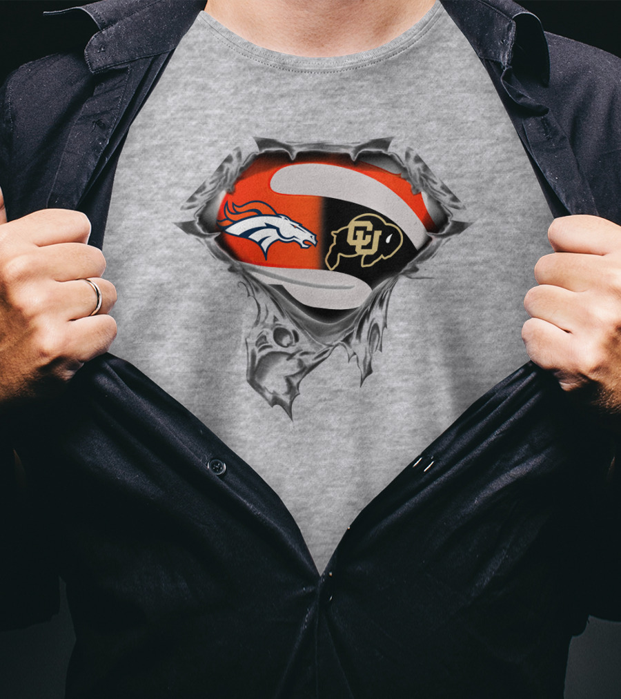 Denver Broncos Colorado Buffaloes Logo Superman Rip T-Shirt