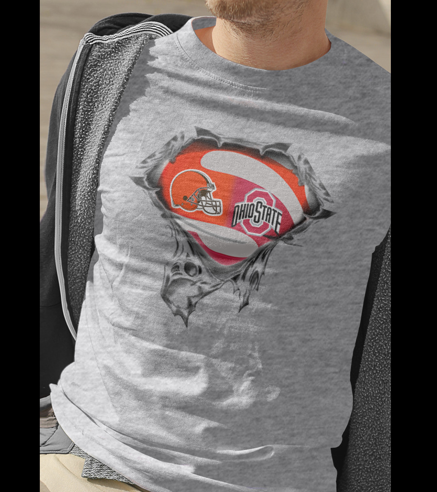 Browns Ohio State Logo Fusion With Football Helmet And Buckeye Symbol T-Shirt