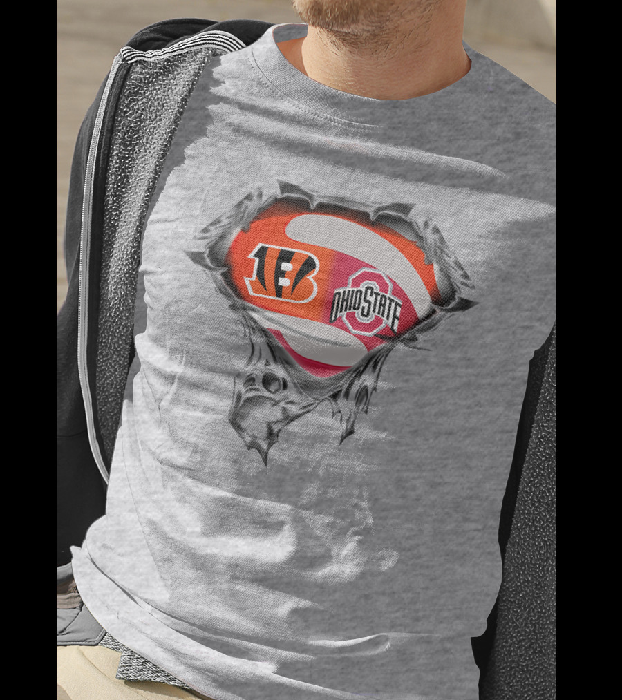 Bengals Ohio State Football Fusion Under Superhero T-Shirt