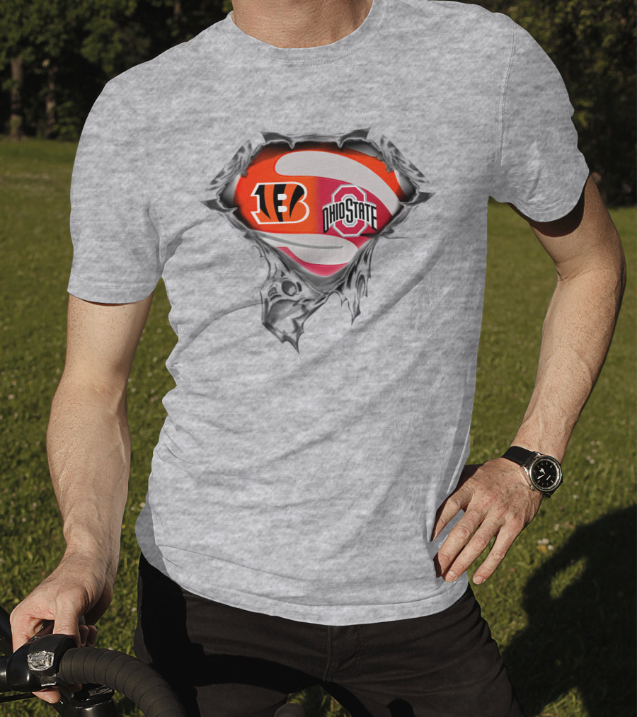 Bengals Ohio State Football Fusion Under Superhero T-Shirt