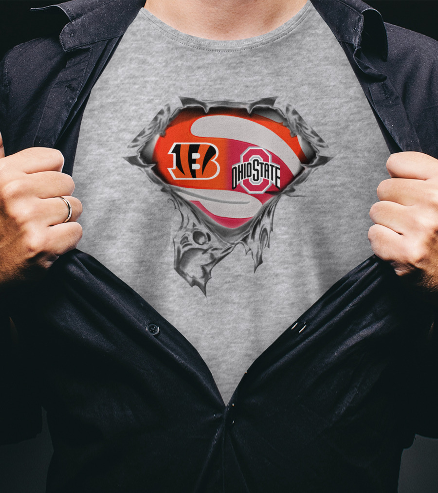 Bengals Ohio State Football Fusion Under Superhero T-Shirt