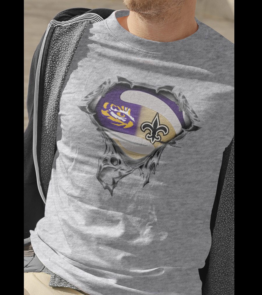 Lsu Tigers And New Orleans Saints Fleur-De-Lis Rip Effect T-Shirt