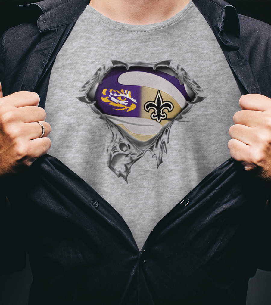 Lsu Tigers And New Orleans Saints Fleur-De-Lis Rip Effect T-Shirt