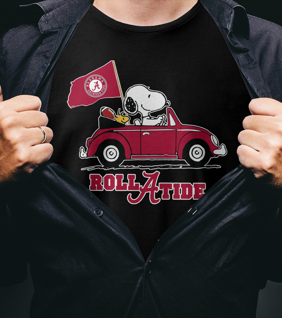 Roll A Tide Alabama Crimson Tide Snoopy Driving T-Shirt