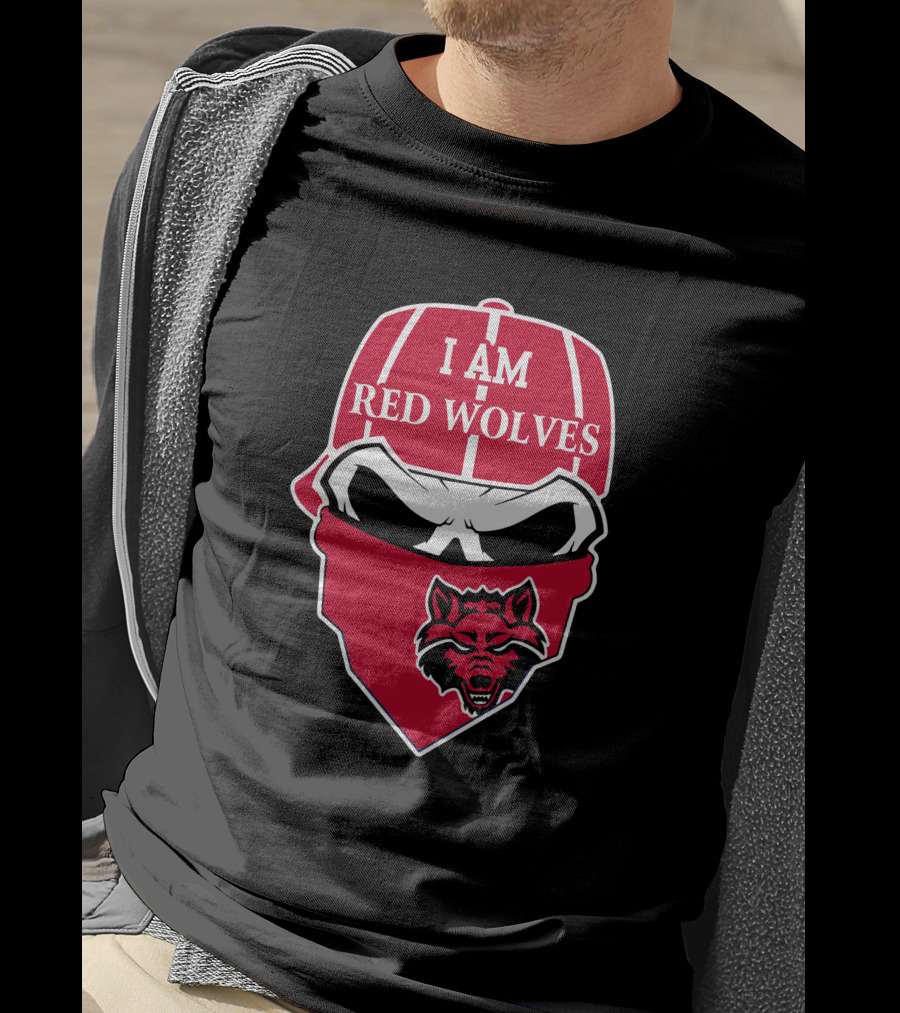 I Am Red Wolves Arkansas State Skull Bandana T-Shirt