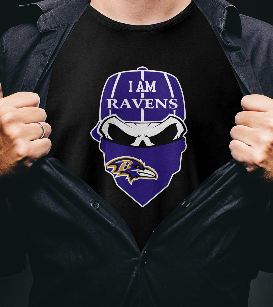 I Am Ravens Baltimore Ravens Skull Bandana T-Shirt