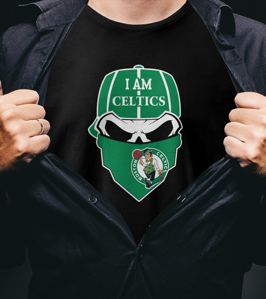 I Am Celtics Boston Celtics Skull Logo Green Cap Bandana T-Shirt