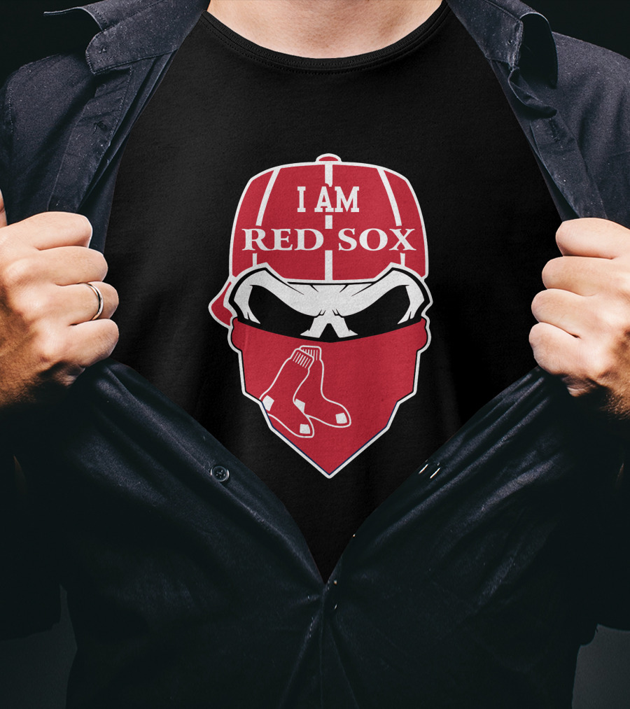Boston Red Sox Skull I Am Red Sox Bandana Cap T-Shirt