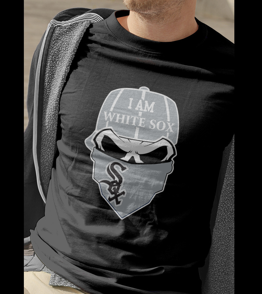 I Am White Sox Skull Sox Logo Cap Bandana T-Shirt