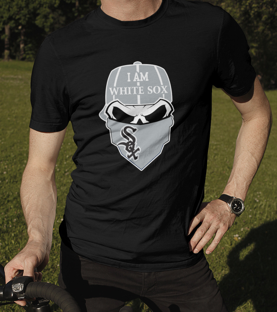 I Am White Sox Skull Sox Logo Cap Bandana T-Shirt