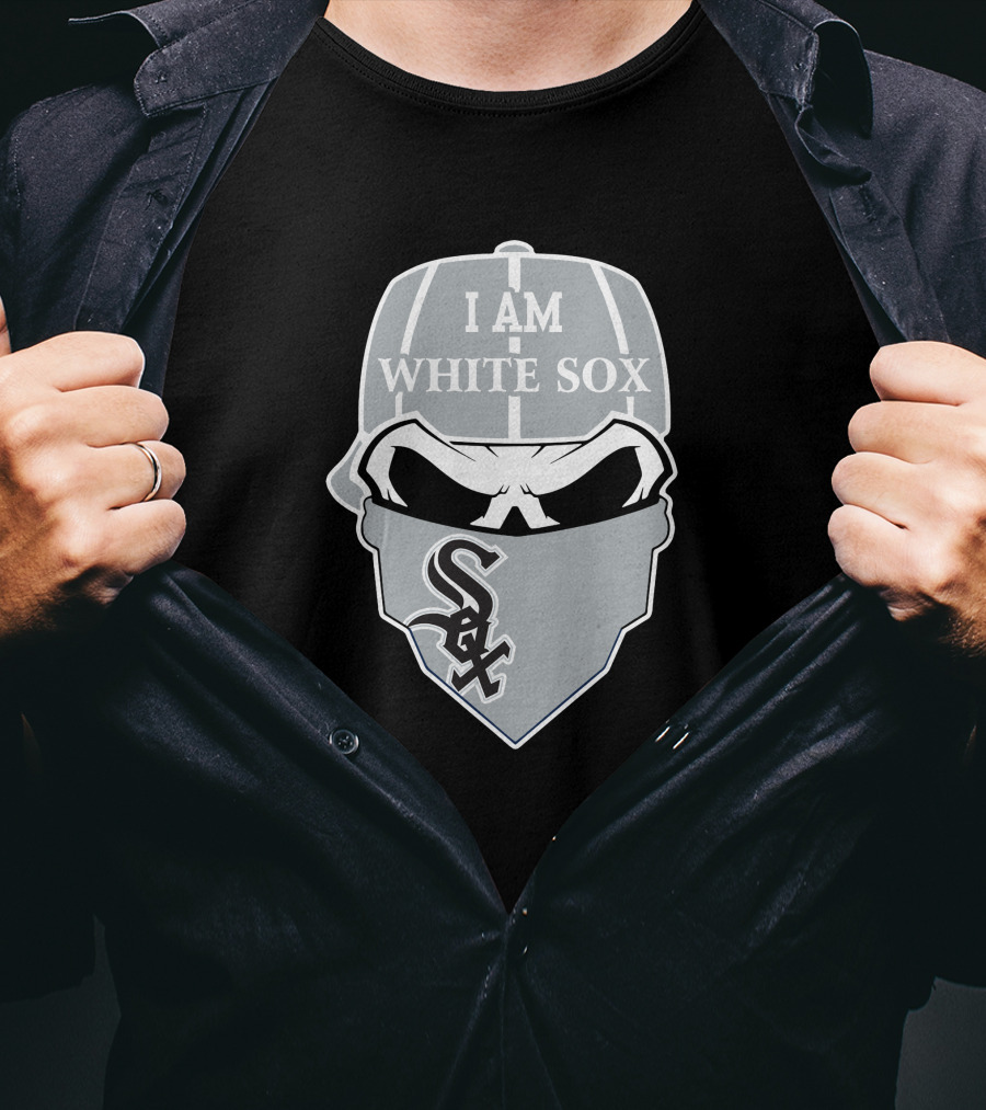 I Am White Sox Skull Sox Logo Cap Bandana T-Shirt