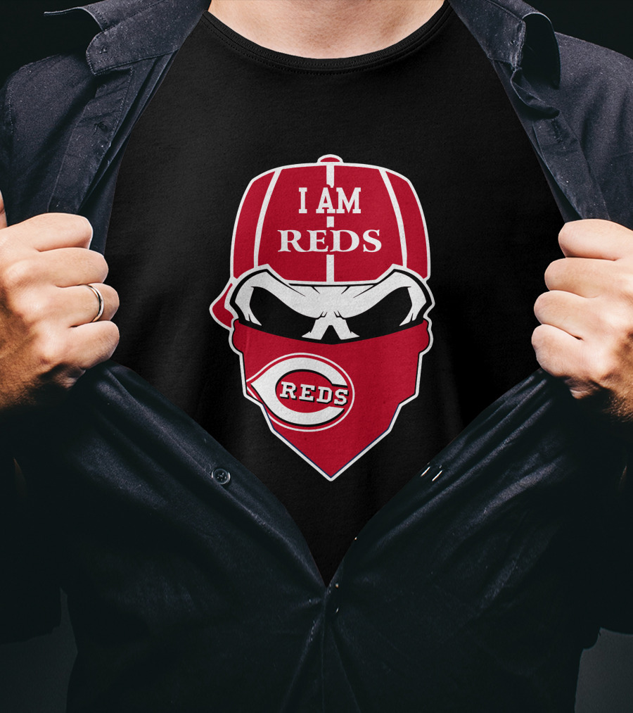 I Am Reds Cincinnati Reds Skull Logo Bandana T-Shirt