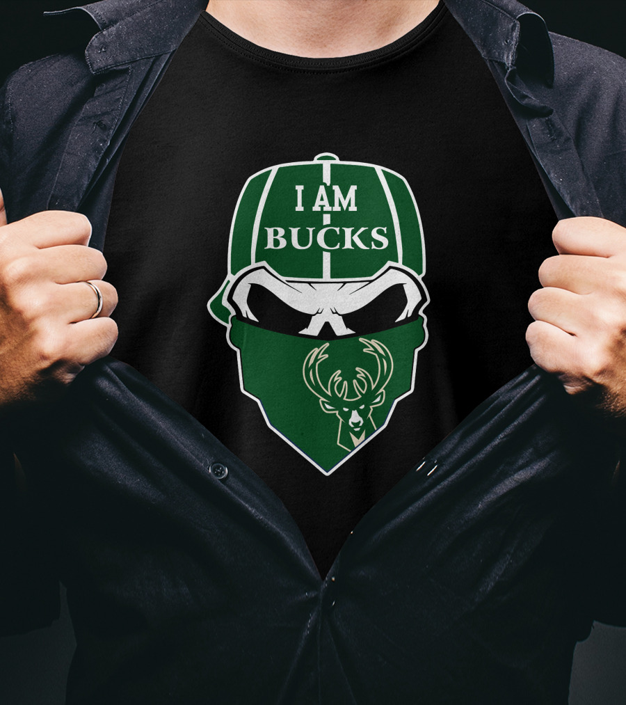 I Am Bucks Milwaukee Bucks Skull With Logo Bandana T-Shirt