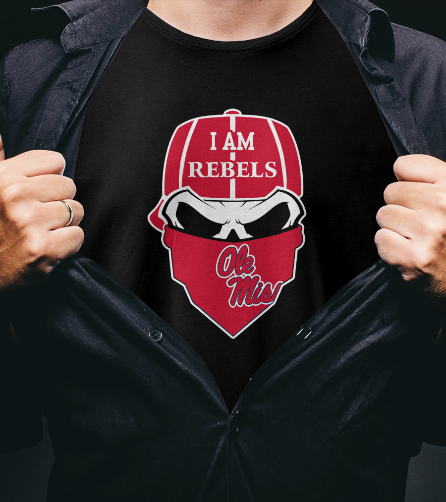 I Am Rebels Ole Miss Skull Face Red Cap T-Shirt