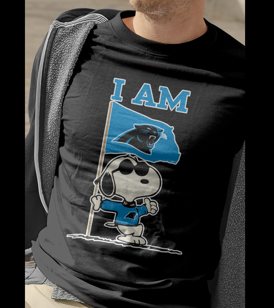 Carolina Panthers Snoopy I Am Peanuts Blue Flag T-Shirt