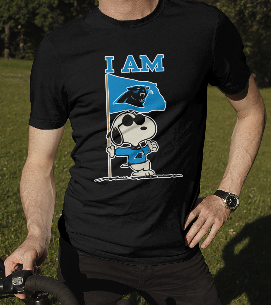Carolina Panthers Snoopy I Am Peanuts Blue Flag T-Shirt