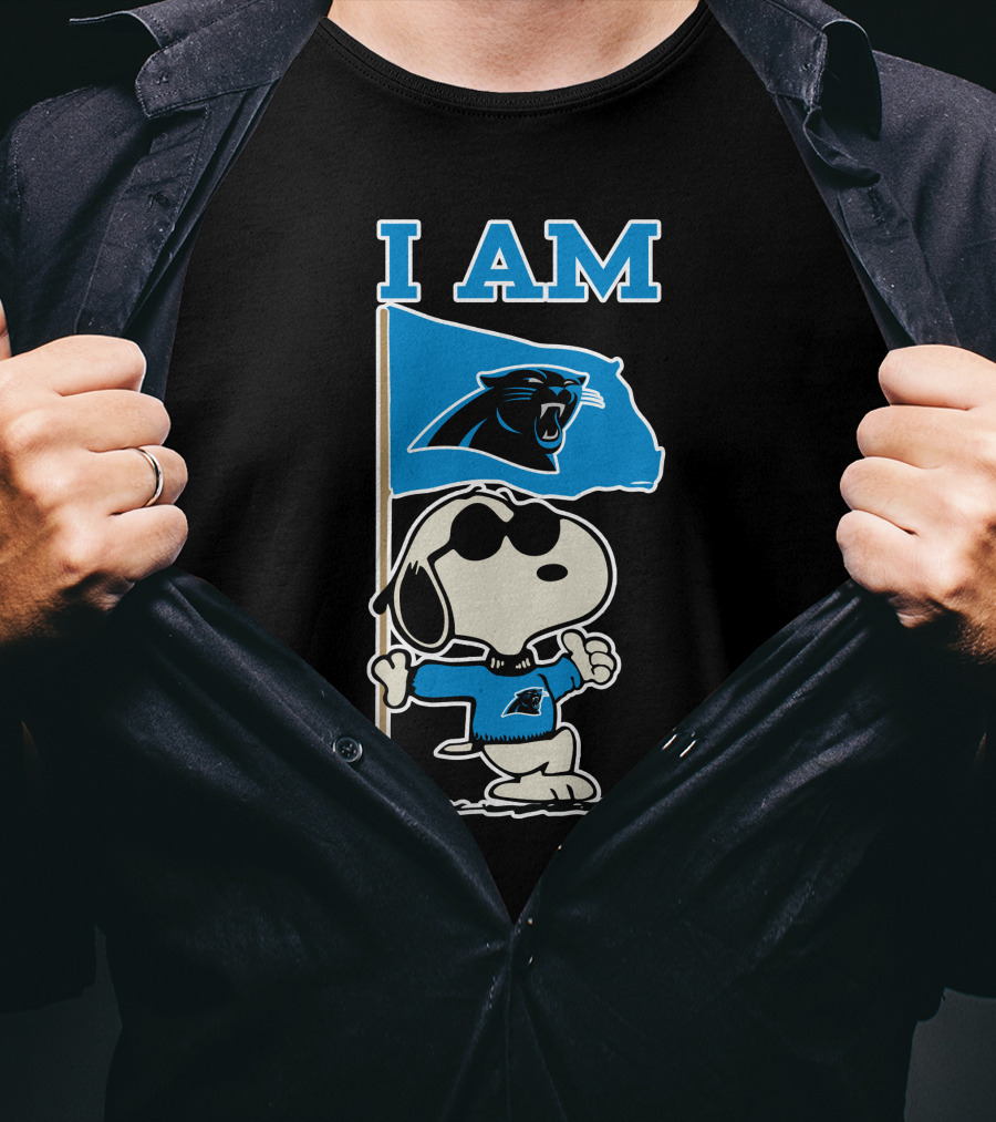 Carolina Panthers Snoopy I Am Peanuts Blue Flag T-Shirt