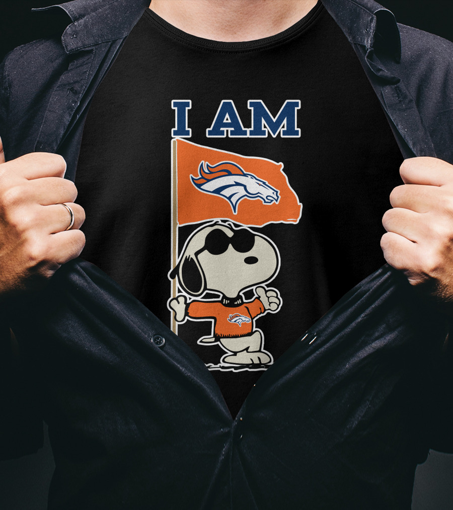 I Am Denver Broncos Snoopy Fan With Flag T-Shirt