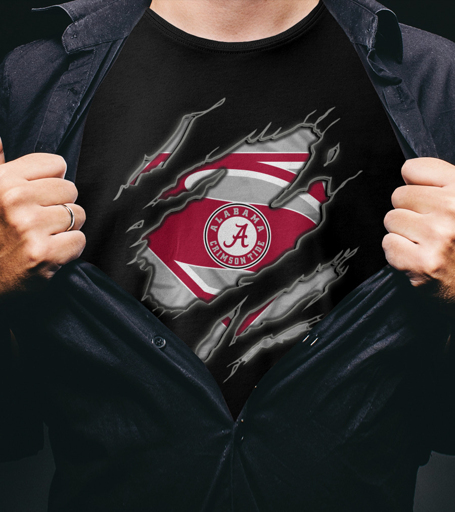 Alabama Crimson Tide Superman Logo Emblem With A Symbol And Red T-Shirt