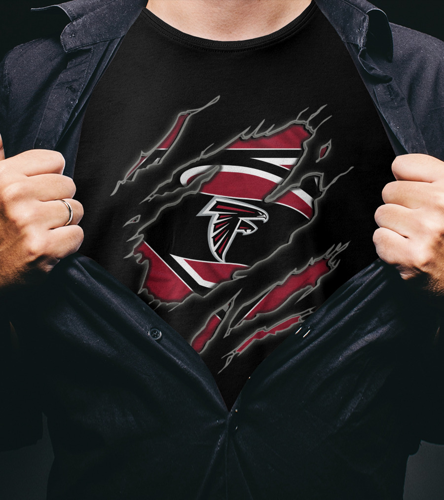 Atlanta Falcons Ripped Logo Superman Style T-Shirt