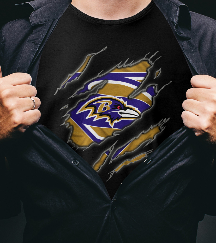 Baltimore Ravens Superman Logo Claw Marks T-Shirt