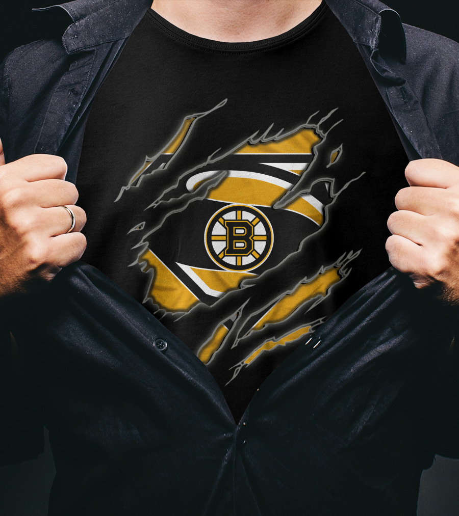 Boston Bruins Logo Torn Superman T-Shirt