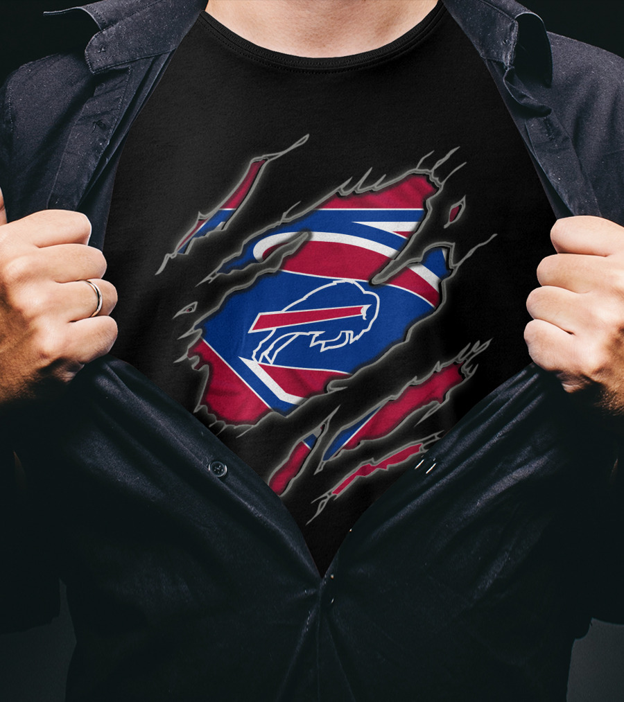 Buffalo Bills Logo Superman Style Tear Claw Marks T-Shirt