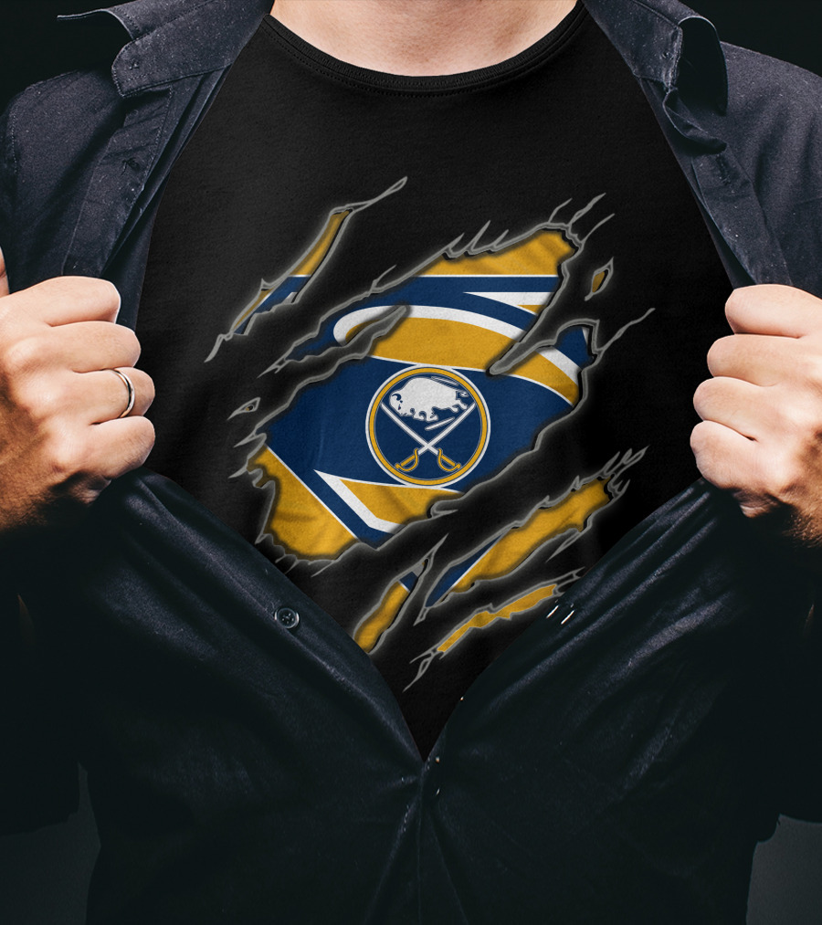 Buffalo Sabres Logo Ripped Design Superman Style T-Shirt