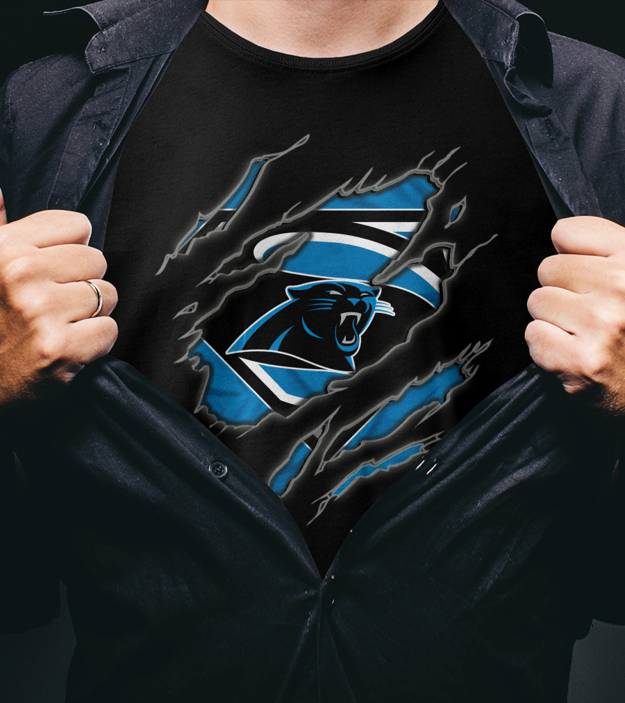 Carolina Panthers Superman Football Claws T-Shirt