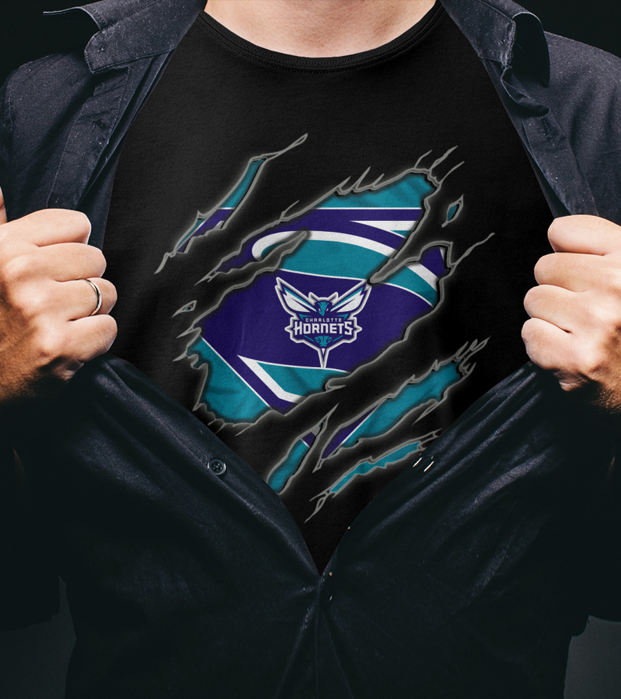 Charlotte Hornets Superman Style Rip Reveal T-Shirt