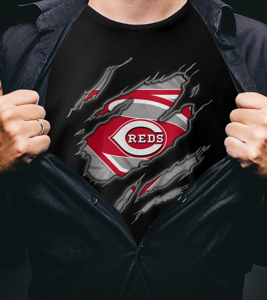 Cincinnati Reds Superman Logo Claw Tear T-Shirt