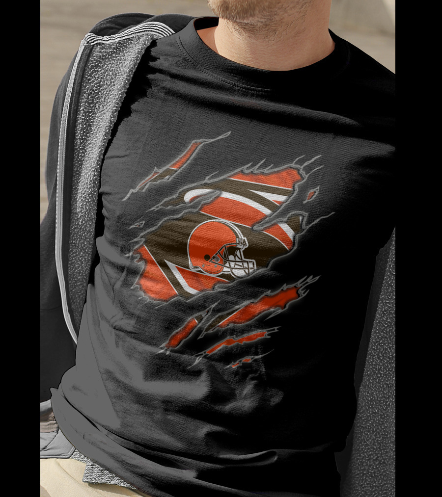 Cleveland Browns Superman Logo Rip With Helmet T-Shirt