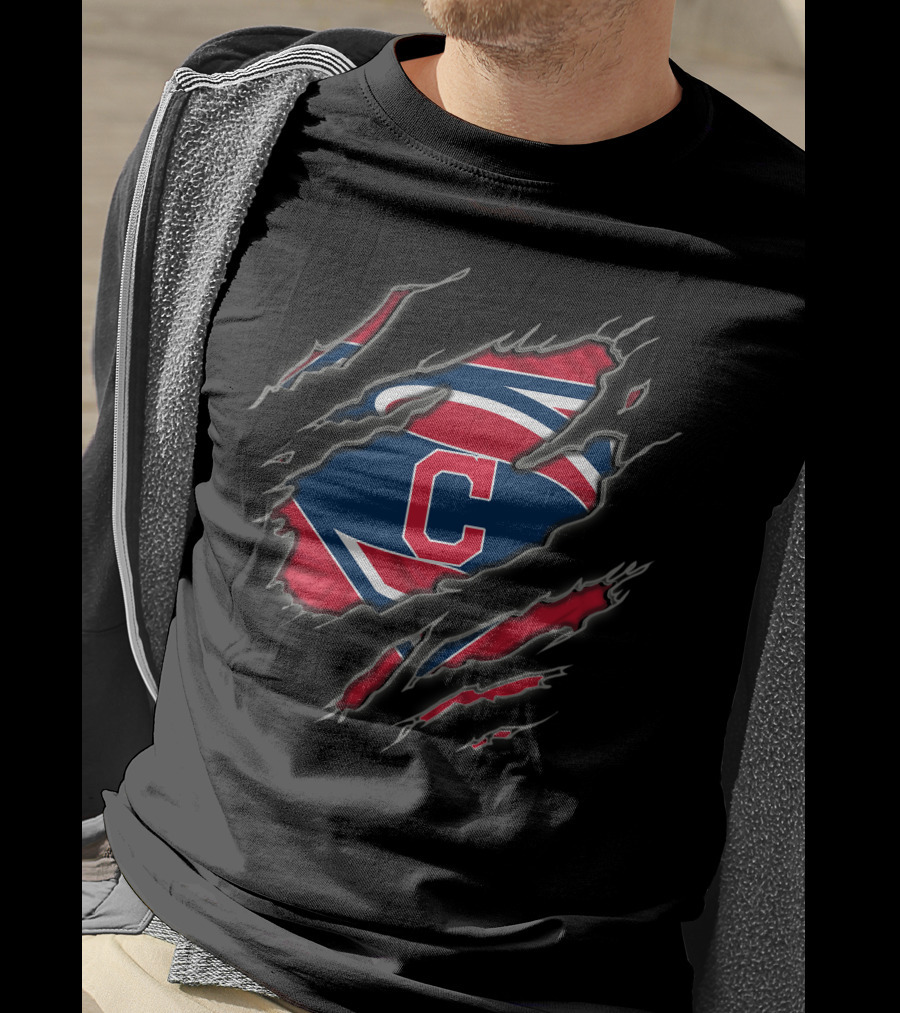 Cleveland Indians Superman Logo Claw Marks T-Shirt